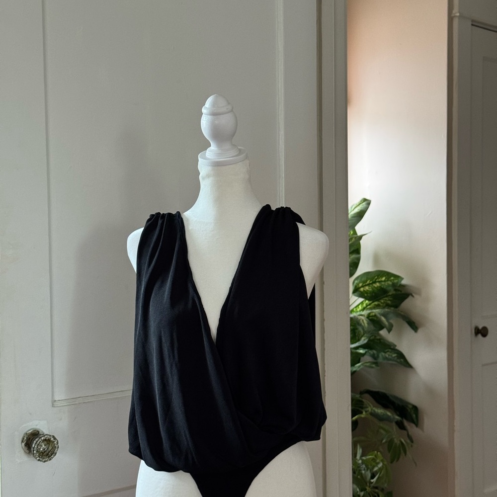 Free People Black Sleeveless V Bodysuit